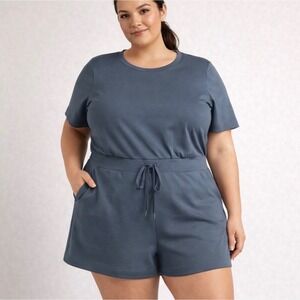Spanx Air Essentials Short Sleeve Romper Storm Blue Modal Womens Plus 3x